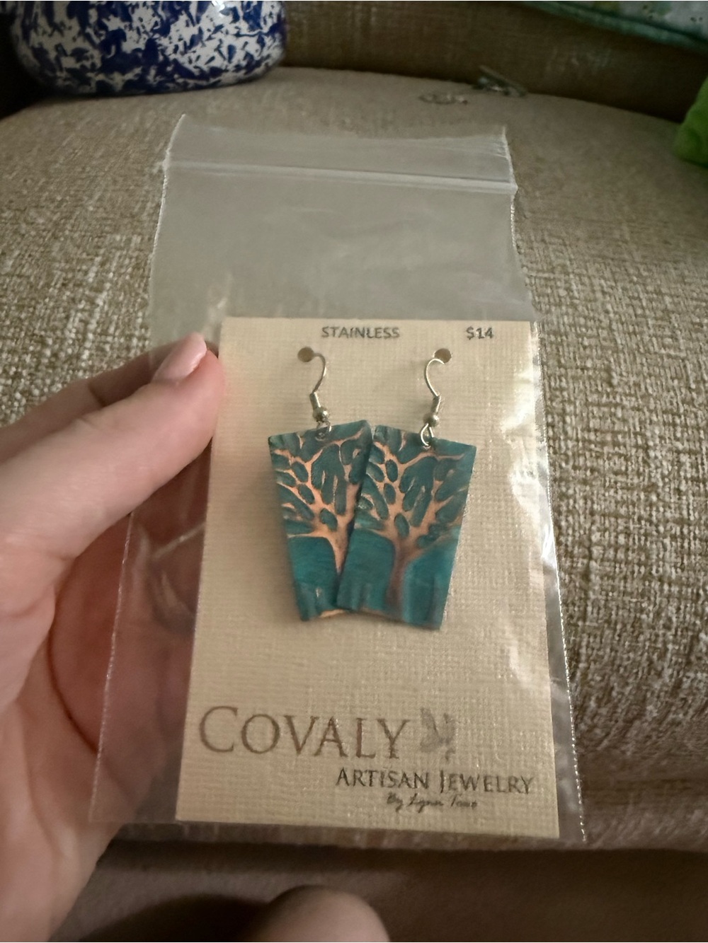 Artisan Teal Tree Motif Earrings